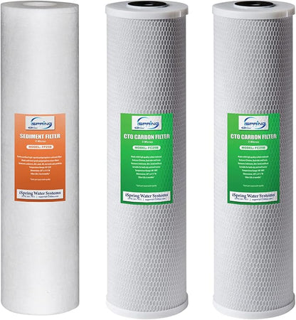 iSpring F3WGB32B 4.5” x 20” 3-Stage Whole House Water Filter Replacement Pack Set with Sediment and Carbon Block Cartridges Reduces up to 99% Chlorine, White