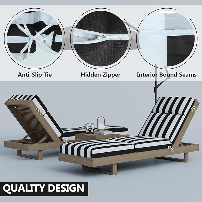 4 Pcs Chaise Lounge Cushions Outdoor, 72 x 21 x 4 Inch Lounge Chair Cushions for Outdoor Furniture - Waterproof Lounge Patio Replacement Cushion, 4In Fade-Resistant ThickPatio Chaise Lounge Cushion