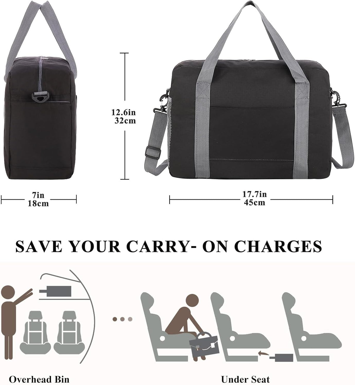 For Spirit Airlines Personal Item Bag 18x14x8 with Wet Pocket Foldable Travel Duffel Bag Underseat Carry on for Men & Women