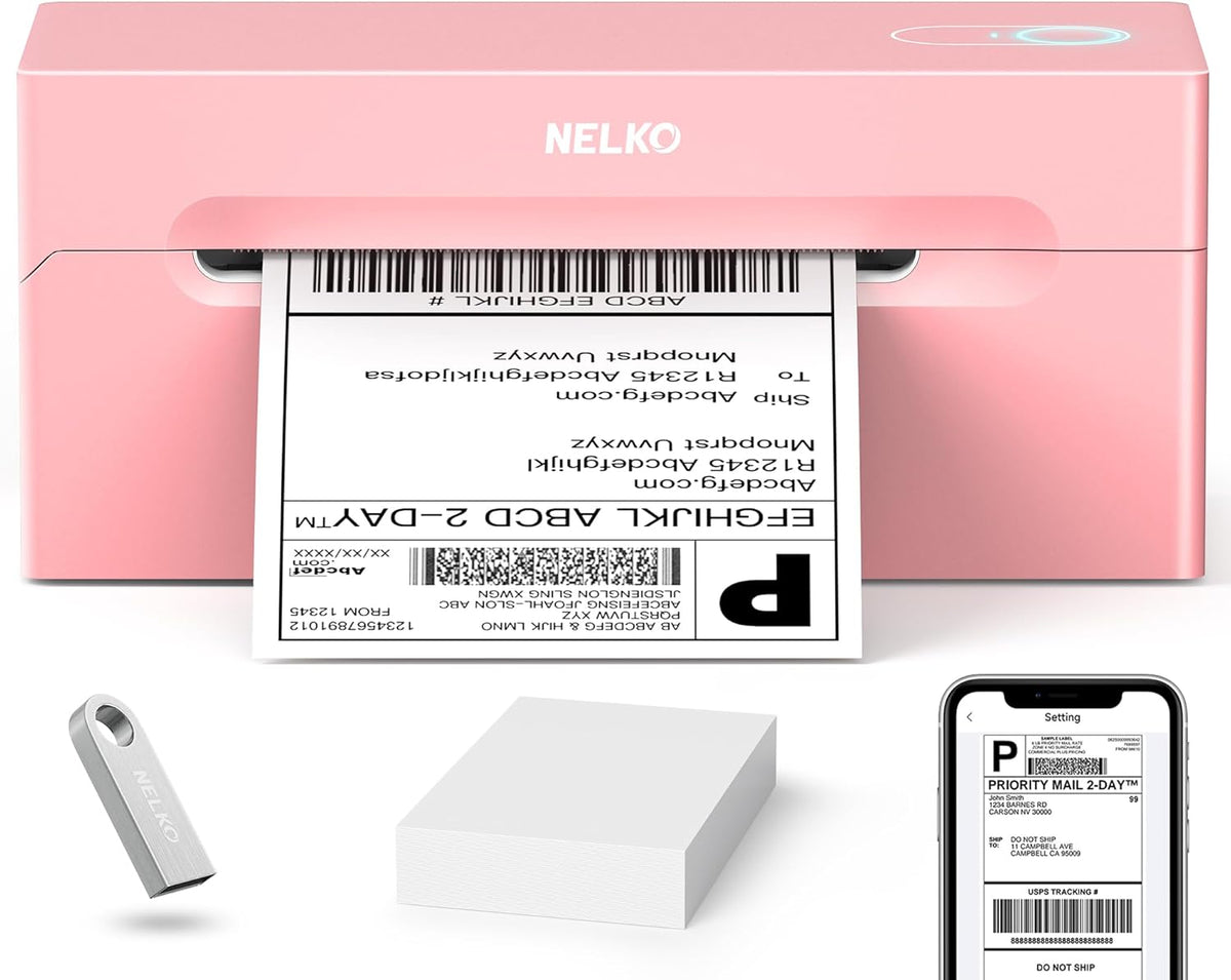 Nelko Bluetooth Thermal Shipping Label Printer, Wireless 4x6 Shipping Label Printer for Small Business, Support Android, iPhone and Windows, Widely Used for Amazon, Ebay, Shopify, USPS(Pink)