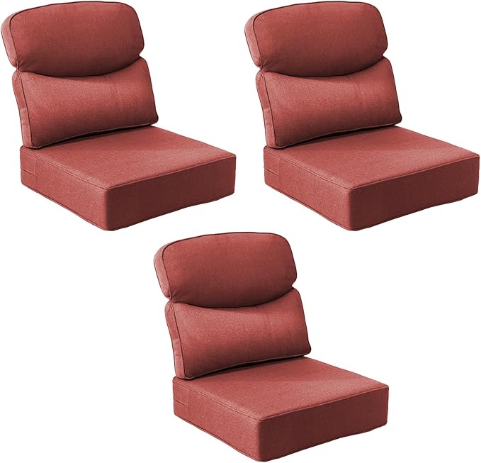 Outdoor Cushion Set for Patio Furniture, UV Resistant, Water Resistant - 6 Inch Thick Dual Layer Back Support Cushions– 24x24 Inch Patio Seat Covers for Chair/Sofa/Couch | Red | 3-Pack |