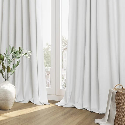 Guken White 100% Blackout Curtains 132 Inch Length 2 Panels Set for Living Room Bedroom Back Tab Thermal Insulated Black Out Linen Drapes Room Darkening Window Curtains