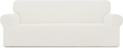 Easy-Going Stretch Oversized Sofa Slipcover 1-Piece Sofa Cover Furniture Protector Couch Soft with Elastic Bottom for Kids, Polyester Spandex Jacquard Fabric Small Checks Cream