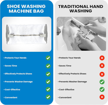 Shoe Washing Machine Bag - 2Pcs Reusable Durable Sneaker Washing Bags, 360° Deep Clean, Zippered Laundry Bag for Washing Machine, Adjustable 2 Pair Shoe Trees, Fits All Shoe Types & Sizes (White)