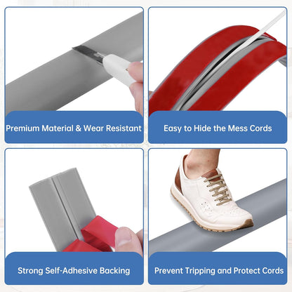 Floor Cord Cover Self Adhesive Cord Hider Floor Extension Cord Covers for Floor Power Cord Protector Cable Management Prevent Cable Trips Cable Cavity 0.32" W x 0.32" H (Grey, 10Ft)