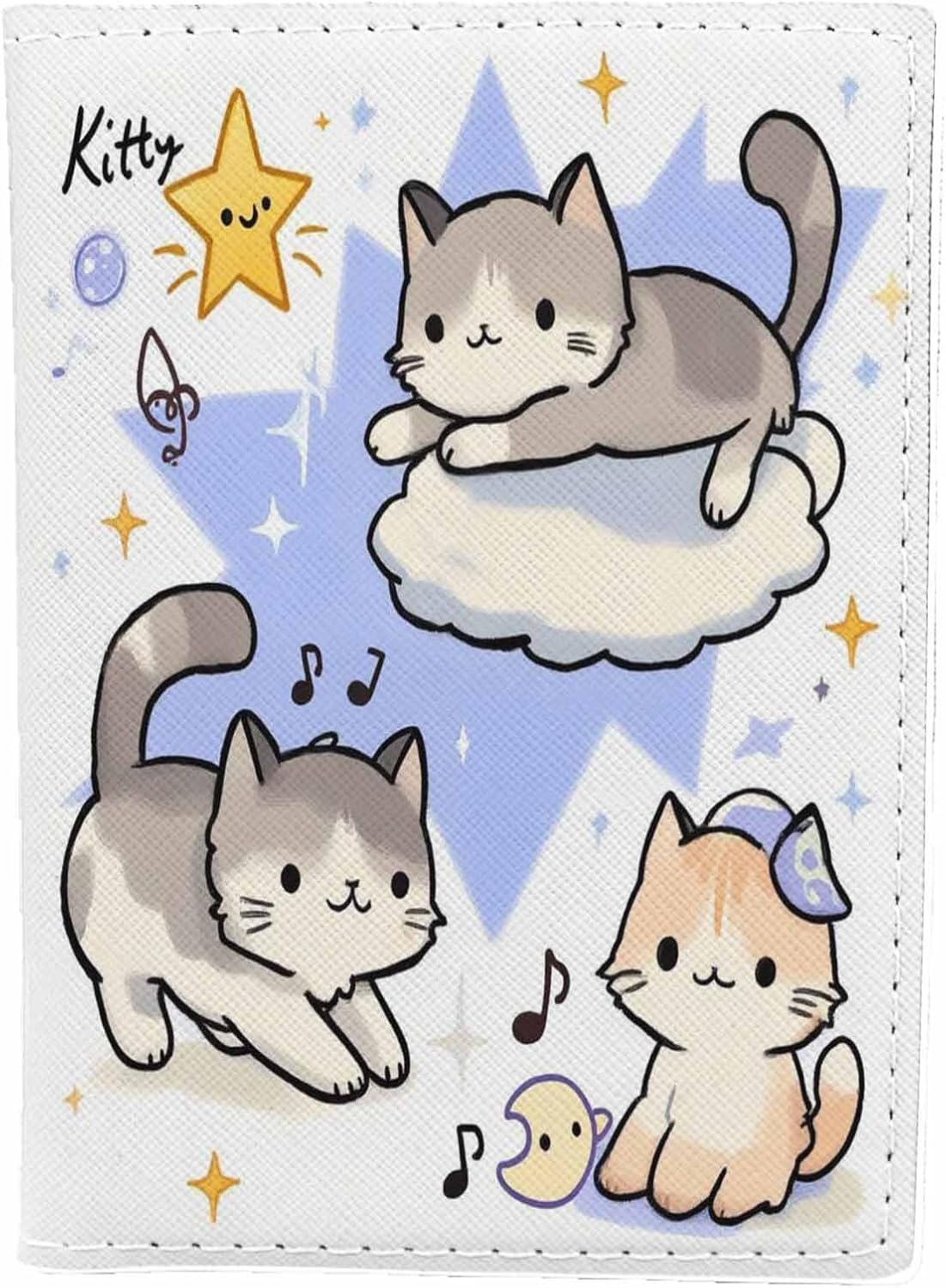 Kitten Passport Holder for Travel Music Cat Star PU Leather Passport Cover Wallet Cute Passport Card Holder for Women and Men