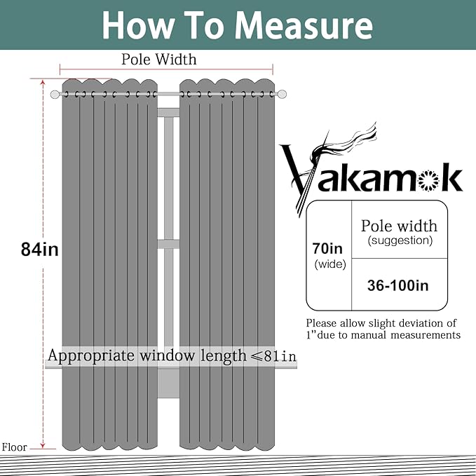 Yakamok Blackout Curtains Room Darkening Thermal Insulated with Grommet Window Curtain for Bedroom/Living Room(70Wx84L inch, Dark Grey, 2 Panels)