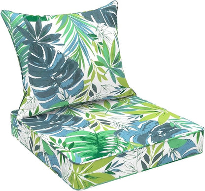 Outdoor Deep Seat Cushion Set, Water Repellent 24"x24" Patio Thick Cushions Replacement with Seat & Back Pillow for Patio Sofa, Wicker Chair, Couch - Islamorada Blue Green