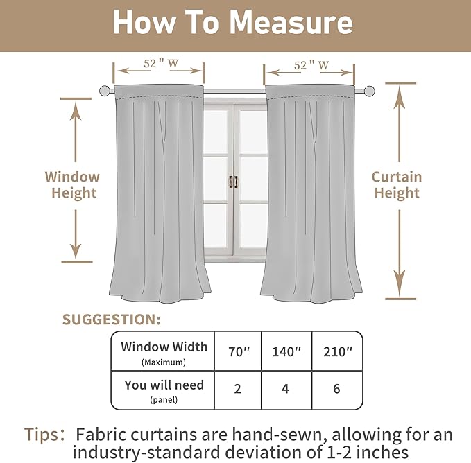 LAMIT Semi Sheer Linen Curtains 45 Inches Long, Light Filtering Panels Back Tab and Rod Pocket Country Decor Drapes for Farmhouse/Window/Bedroom, Taupe, 2 Panels, 52 x 45 Inch