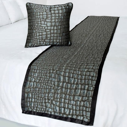 The HomeCentric King/Queen/Twin Blue & Grey Designer Twin 53"x18" Bed Runner Without Pillow Cover, Animal Mystery Bed Scarf on Silk Fabric - Animal Mystery