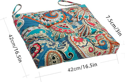 2-Pack Outdoor/Indoor Wicker Patio Seat Cushion Pad with Ties - Dining Chair Cushion, 17" x 17" (Blue Trumpet Flowers)
