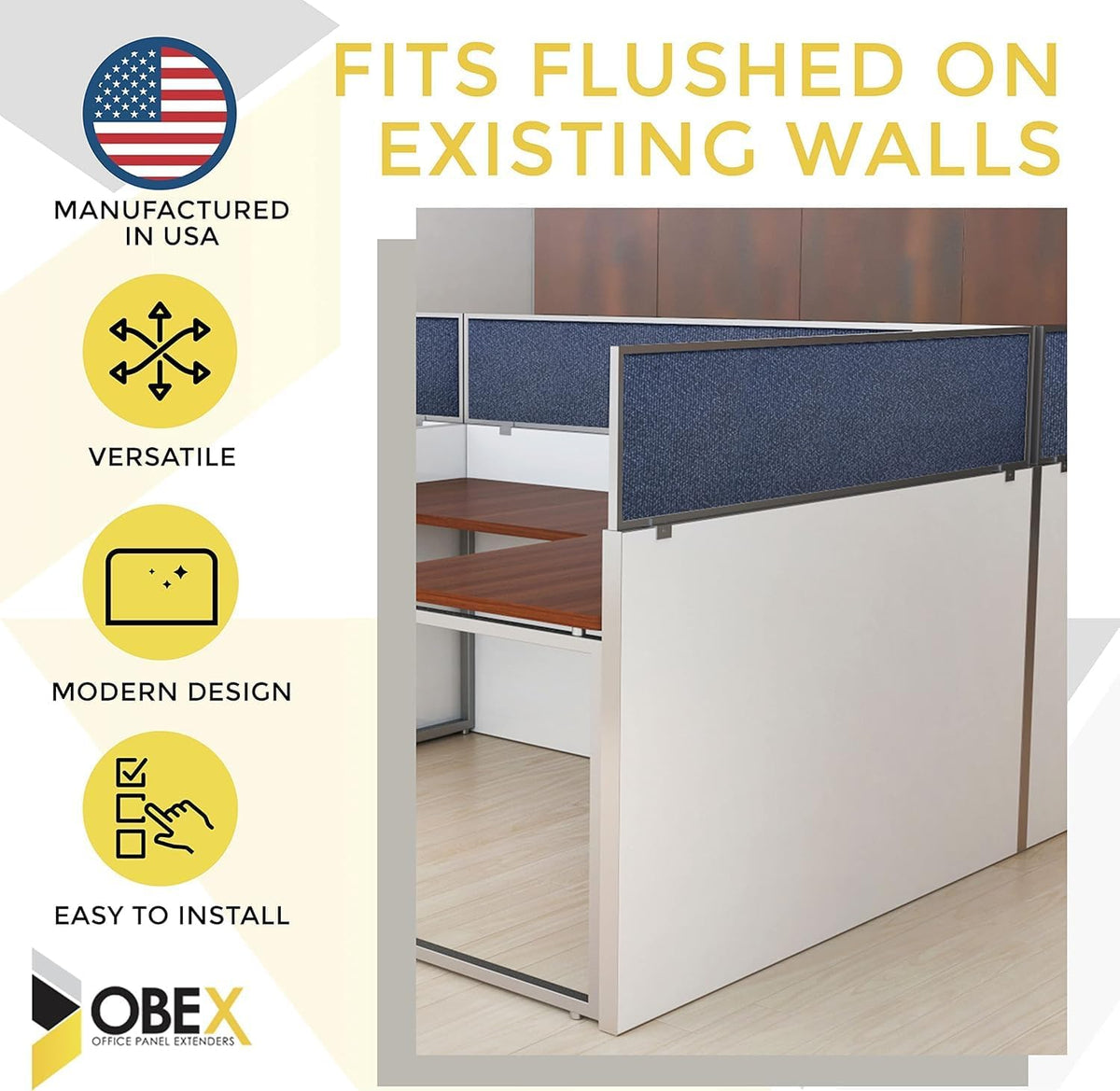 OBEX Acoustical Cubicle Privacy Screen Extender Desk Panel & Office Divider, Add Separation & Block Noise, 12" x 66", Slate