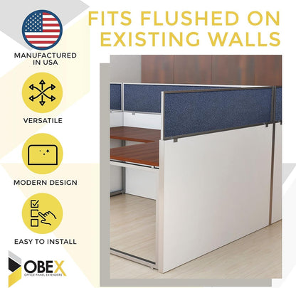 OBEX Acoustical Cubicle Privacy Screen Extender Desk Panel & Office Divider, Add Separation & Block Noise, 12" x 42", Twilight