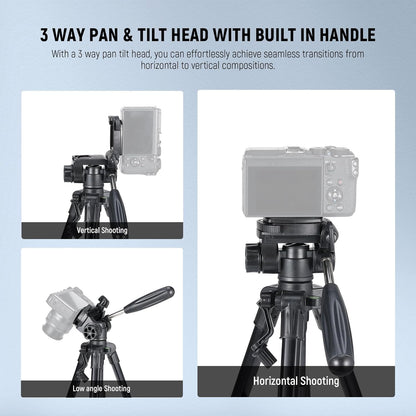 NEEWER Basic Mini Desk Tripod for Camera with 3 Way Pan Tilt Head & Handle, Small Portable Metal Tabletop Selfie Stick Stand with 1/4" Screw for DSLR Vlog Video Recording, Max Load 13.2lb, TP02