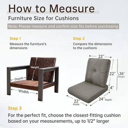 Belord Luxury 4" Thick Outdoor Cushion Set - 22 x24 Inch 28D Sponge Filling Fade-Resistant Chair Cushion, Spill Proof Removable Patio Furniture Replacement Cushions for Sofa Bench Swing - Grey