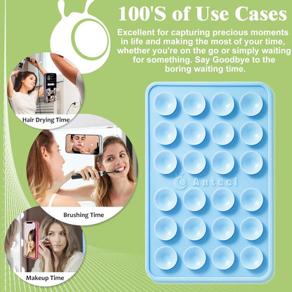 Anteel Medium-Sized Silicone Suction Phone Case Adhesive Mount, Enhanced Suction Power and Upgraded Thickened Sticky Phone Grip, Durable, Hands-Free Sticky Phone Holder, 2.28"x3.46" (Light Pink)