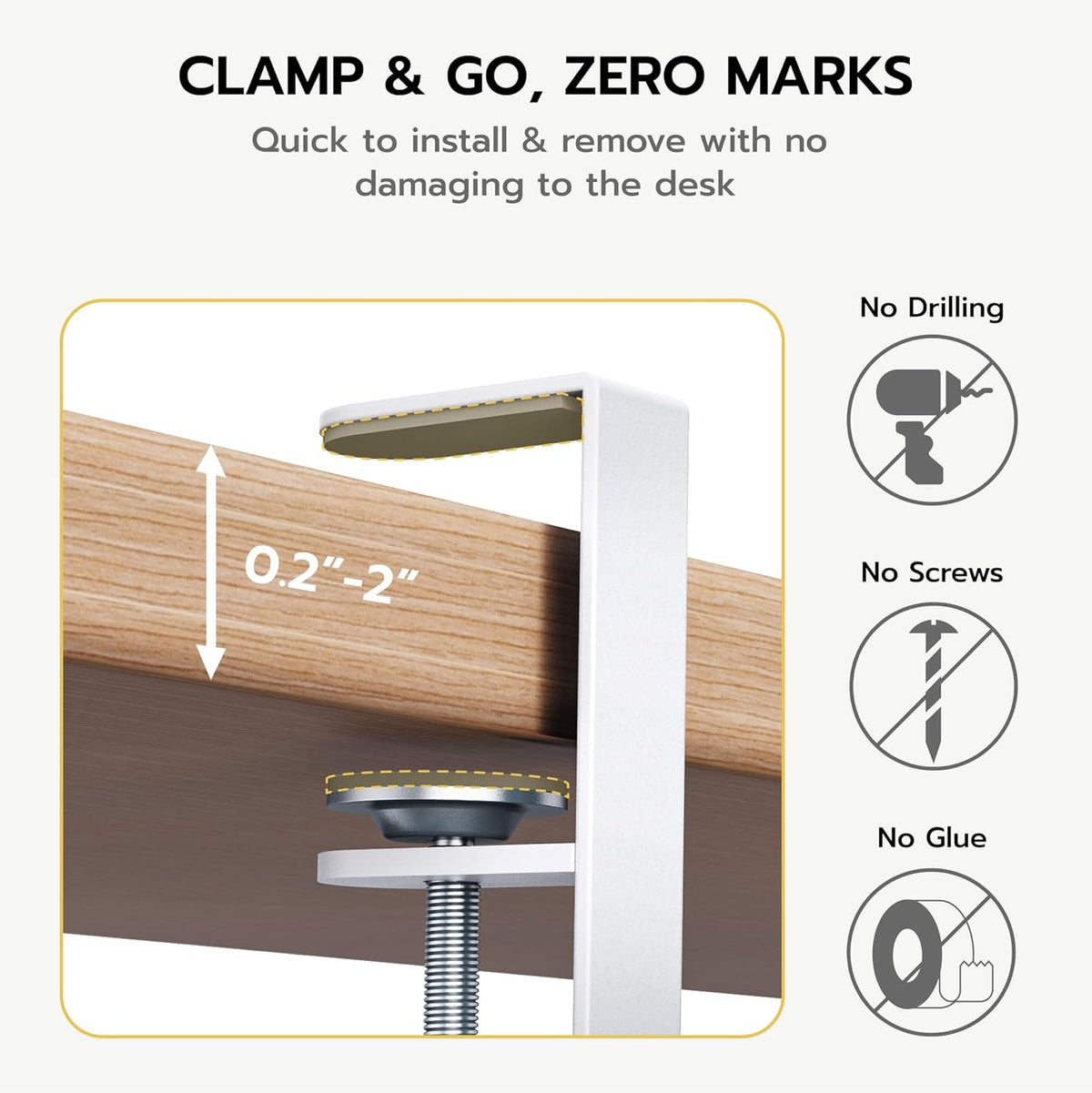 ARES WING 17"-28.7" Extendable Under Desk Cable Management Tray with Cable Slots, Clamp On Cord Organizer Holds Up to 11 lbs, White Metal Under Desk Storage for Office and Gaming Accessories