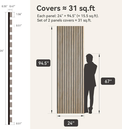 Upick MDF Acoustic Wall Panels Sound Absorbing, 2 Pack 94.5 x 23.4 inch Sound Proof Foam Wall Panels & Wood Slat Wall Panels for Interior Wall Decor, Oak