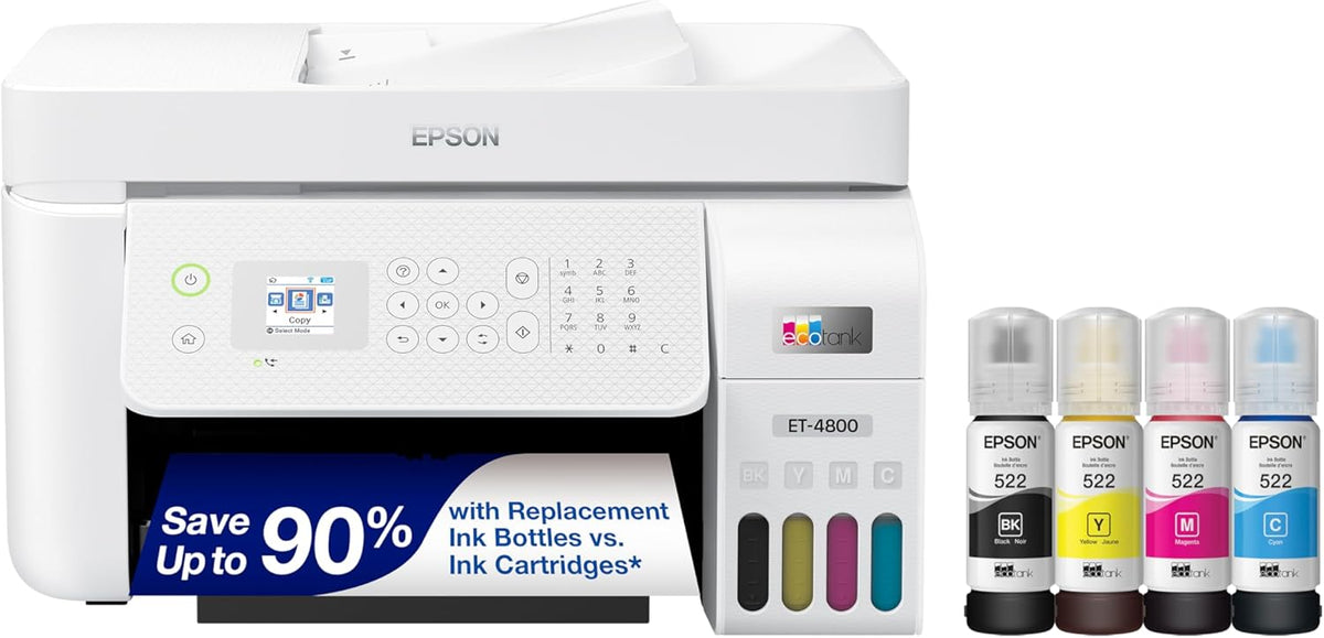 Epson EcoTank ET-4800 Wireless All-in-One Cartridge-Free Supertank Printer with Scanner & EcoTank ET-3850 Wireless Color All-in-One Cartridge-Free Supertank Printer with Scanner