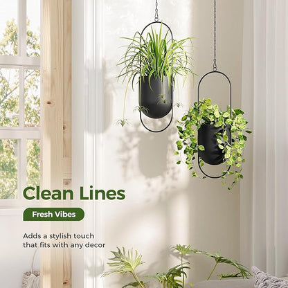 Bamworld Hanging Planters for Indoor Outdoor Plants Metal Hanging Pots for Plants 5.5 Inch Modern Hanging Baskets Window Plant Hanger Ceiling Hanging Flower Pots with Chain for Wall Decor (Black)