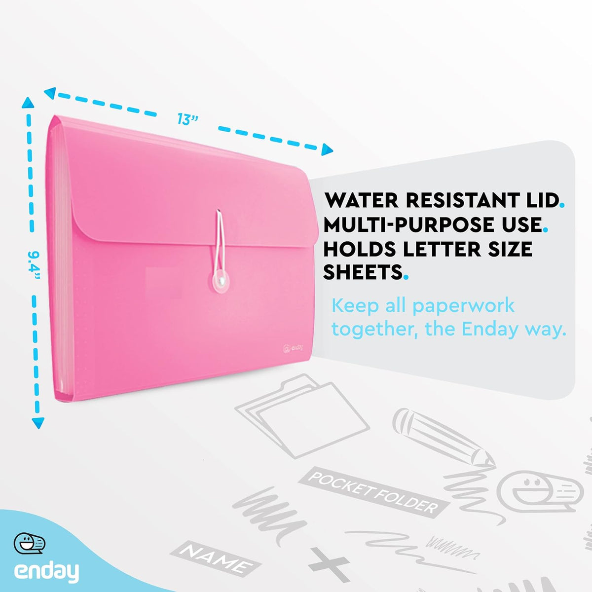 Accordion File Organizer 13 Pocket Expanding File Folder with Labels, Accordion File Organizer Letter Size Letter A4 Paper for Receipts, Bills and Documents 13" x 9.5” –by Enday