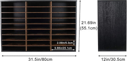 TQVAI Wood Adjustable Literature Organizer Desktop File Sorter Mail Center Paper Storage Cabinet Home & Office Mailbox School Classroom Keepers, 27 Slots Compartments, Black/Archaize
