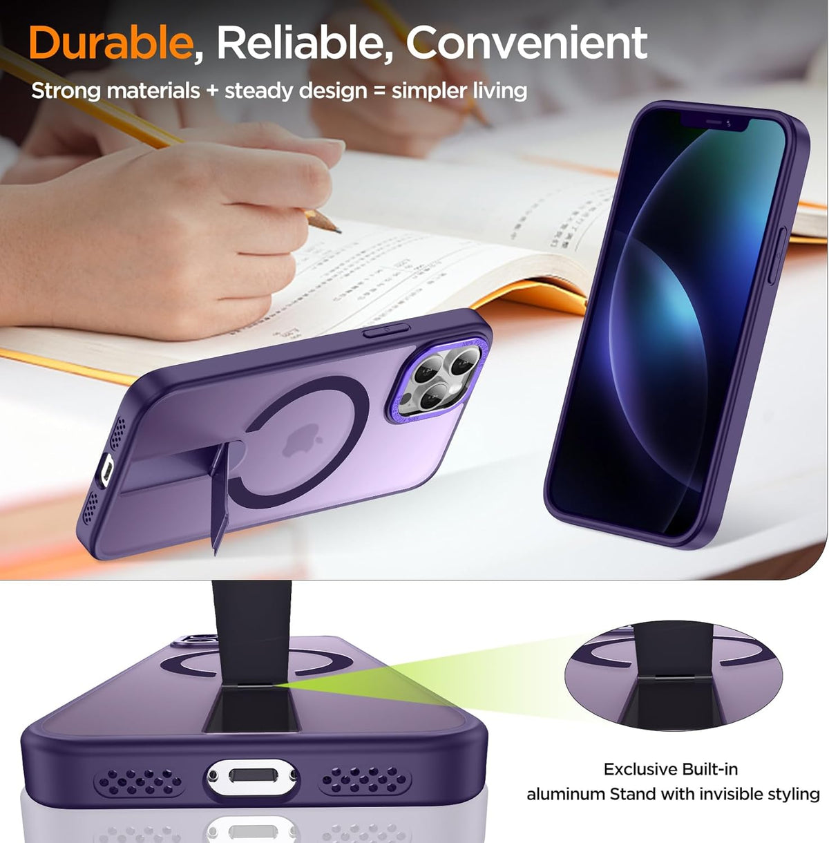 for iPhone 13 Pro Case with Kickstand, [Invisible Stand] Compatible with MagSafe, Anti-Slip Shockproof Military-Grade Protection, Magnetic Phone Case for iPhone 13Pro Cover (Purple)