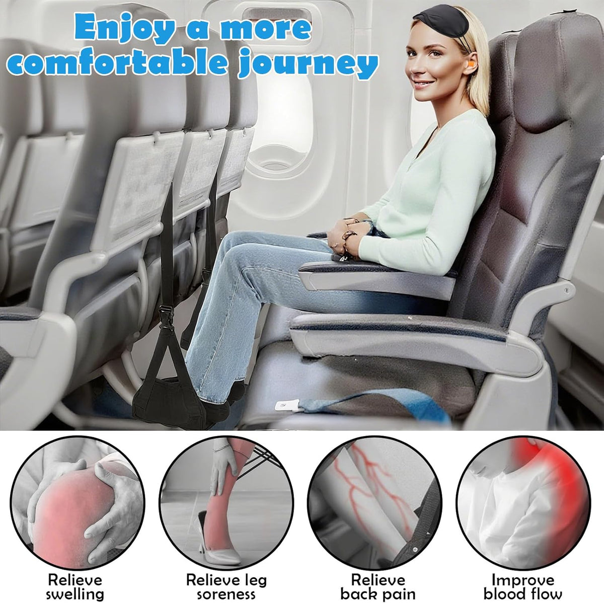 2PCS Foot Hammock Airplane Travel, Leg Rest Sling for Plane Travel