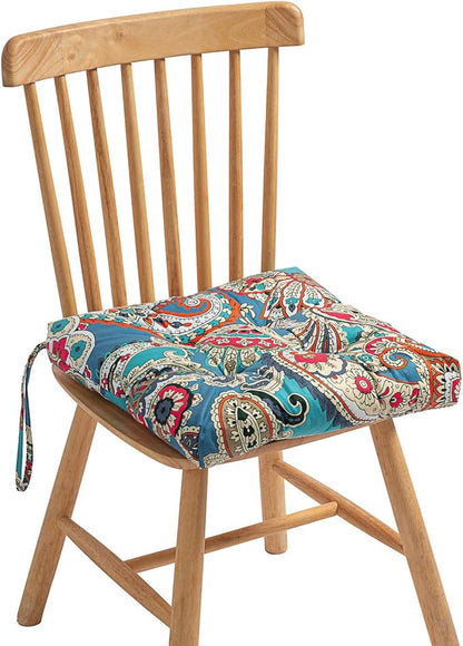 2-Pack Outdoor/Indoor Wicker Patio Seat Cushion Pad with Ties - Dining Chair Cushion, 17" x 17" (Blue Trumpet Flowers)