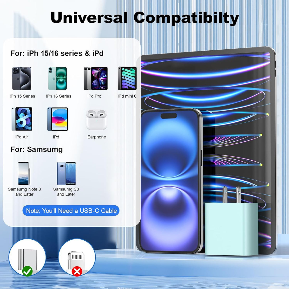 Compatible with iPhone 17 16 15 USB C Charger,Type C Fast Charger Adapter,USB C Wall Charger Block with 2Pack 10ft Type C to C Charging Cord Compatible with iPhone 17/16/15/ Pro/Pro Max/Plus,Samsumg