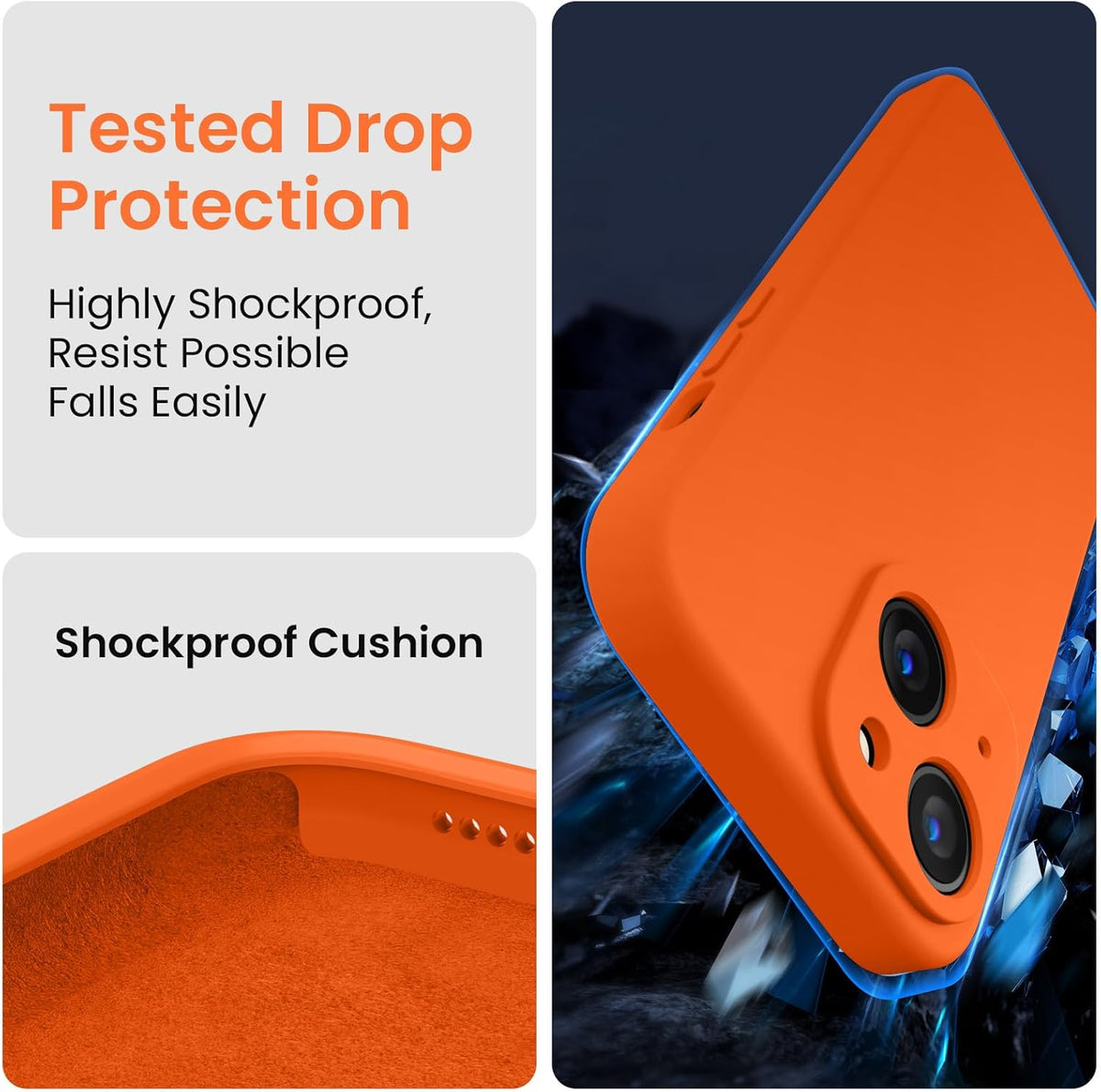 FireNova Designed for iPhone 14 Case, Silicone Upgraded [Camera Protection] Phone Case with [2 Screen Protectors], Soft Anti-Scratch Microfiber Lining Inside, 6.1 inch, Neon Orange