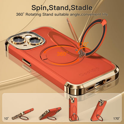 COOLQO for iPhone 14 Case 6.1'' Upgraded 360° Spin Magnetic Stand [Compatible with Magsafe][Military Grade Drop Protection] Shockproof Protective Phone Holder Cover for iPhone 14, Orange Gold