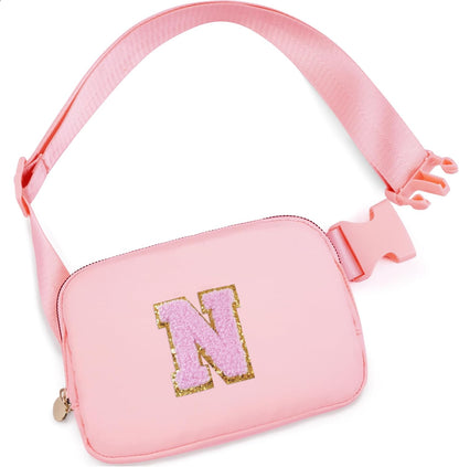 Personalized Belt Bag for Women Girls - Fashion Mini Waist Packs with Adjustable Strap - Trendy Travel Fanny Pack Crossbody Bags with Initial Letter - Teen Gifts | Peach,N