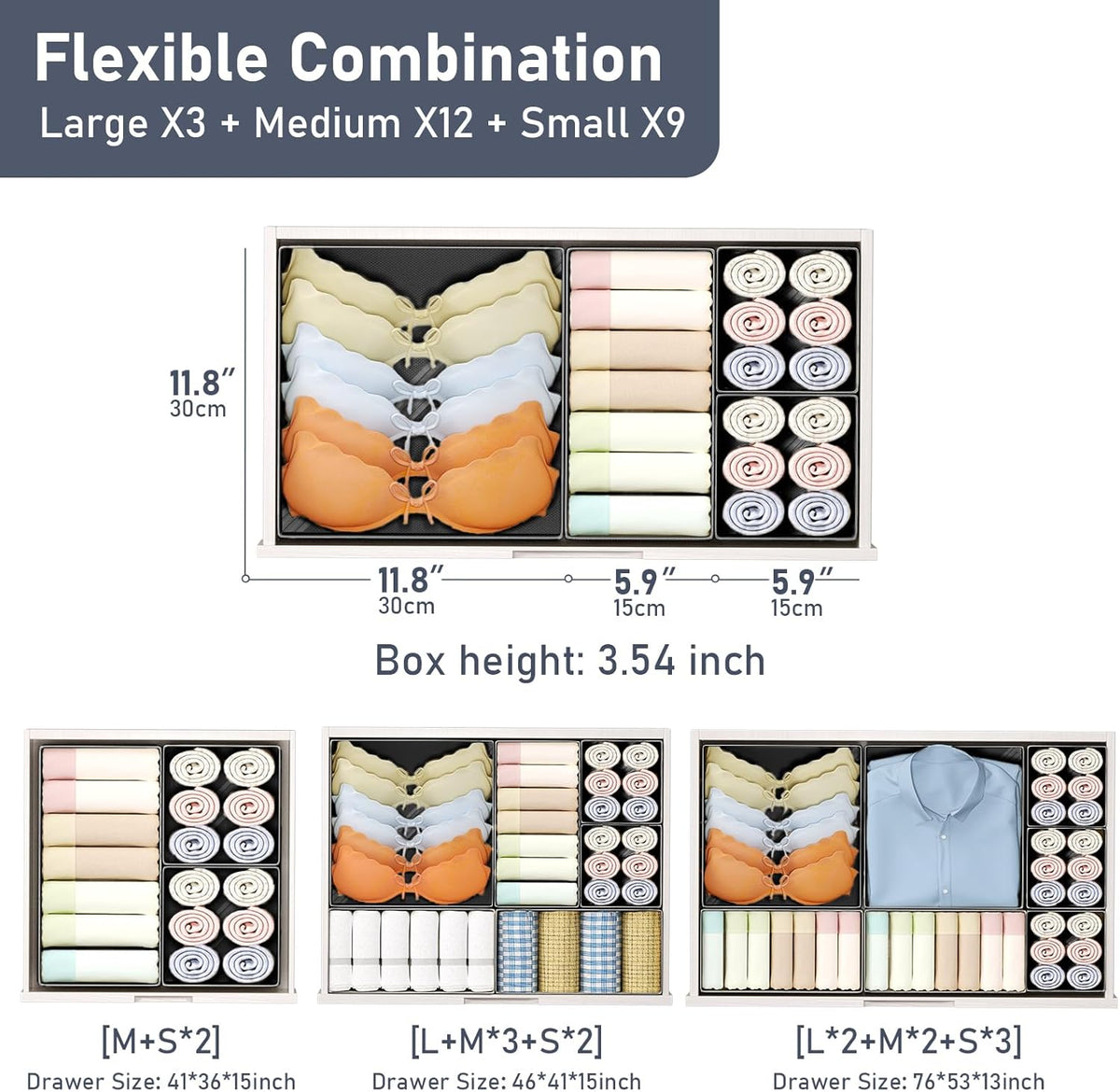 DIMJ Drawer Organizer Clothes Storage - 24 Pack Baby Dresser Organizer for Nursery, Small Fabric Closet Drawer Organizer Bins for Underwears Socks, Foldable Storage Dividers Organization for Bedroom