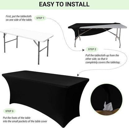 Obstal 6ft Blackish Green Stretch Spandex Table Cover for Standard Folding Tables - Universal Rectangular Fitted Tablecloth Protector for Wedding, Banquet and Party, 72L x 30W x 30H Inches, 2pc
