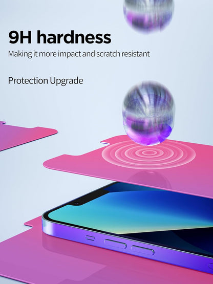 Compatible for iPhone 13/13 Pro/16e/iPhone 14 Privacy Screen Protector Tempered Glass 6.1 Inch, Pink Gradient Anti Spy Anti Blue Light HD Easy Installation
