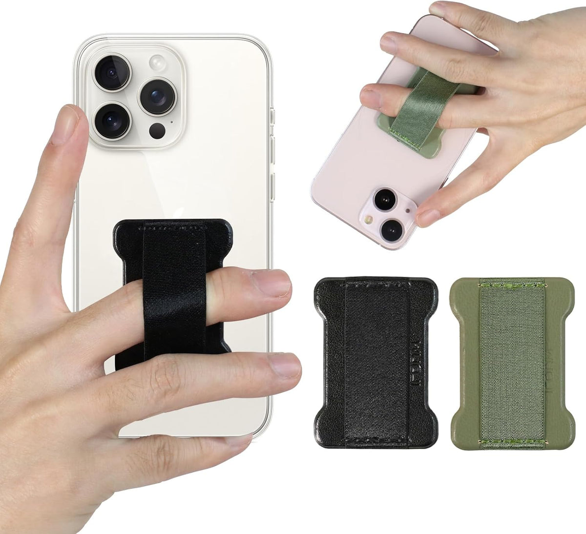 Universal Phone Grip for Smartphones - Phone Holder for Hand for Back of Phone - Wireless Charging Compatible (Black Green) - 2Pack