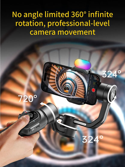 Gimbal Stabilizer for Smartphone, Phone Gimbal w/8" Extension Rod, Profession 3-Axis Stabilizer w/RGB Magnetic Fill Light for Video Recording, Compatible w/iPhone/Andriod-Smart S2 Kit