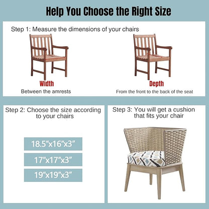 idee-home Outdoor Chair Cushions Set of 2, 19" x 19" x 3" Thick D-Shaped Patio Furniture Outdoor Seat Cushions Waterproof with Ties, Dining Pads