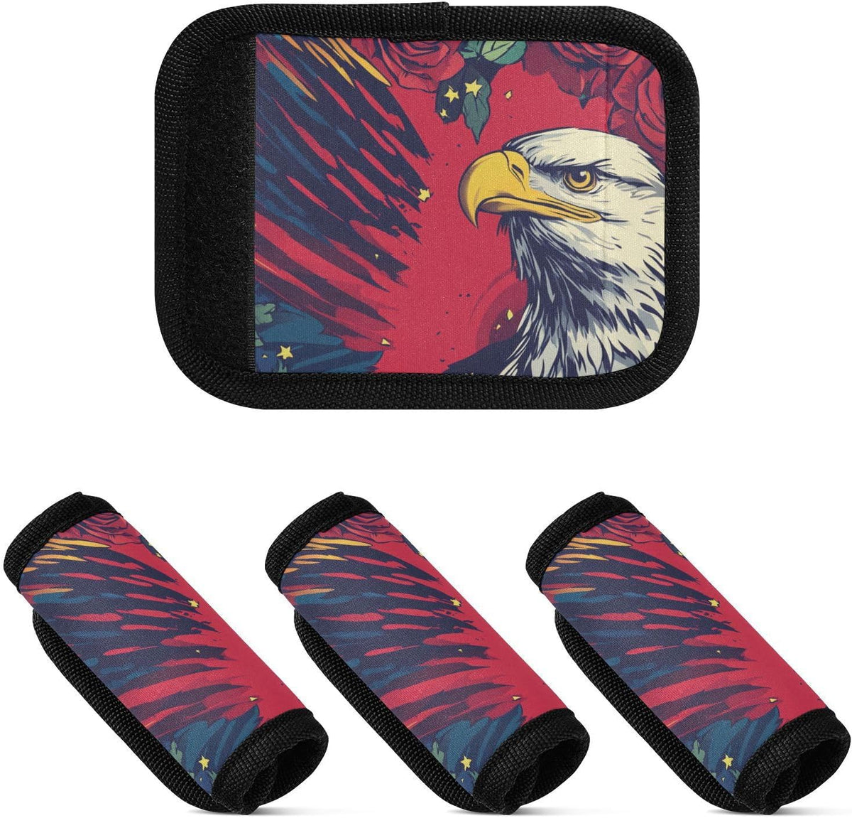 Bald Eagle Patriotic Roses Red 2 Pack Luggage Handle Wraps Covers for Suitcase Identifiers Bag Tags Travel Accessories