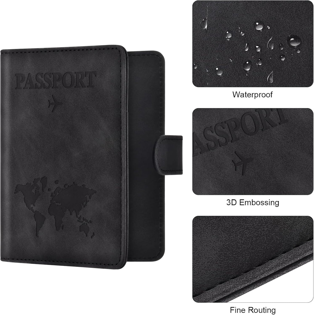 Eoehro Passport Holder for Travel Essentials, Passport Wallet Cover Case for Travel Must Haves Accessories,Passport Book Holders for Women and Men(black)