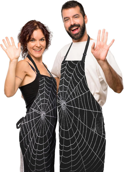 Makeup Apron for Men Spider Web Cooking Aprons for Women for Kitchen Cooking Restaurant BBQ Painting Crafting Gardening 27” (W) x 31” (H), Waterproof Apron