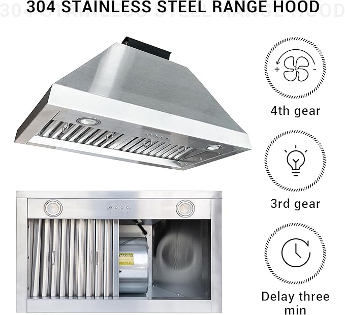 CHETTO C Stainless Steel Range Hood Cover with 4-Speed Vent Hood Insert Custom Handcrafted Metal Kitchen Fan with Towel Rack LED Light 30"W x27"D x33"H White Island Mount