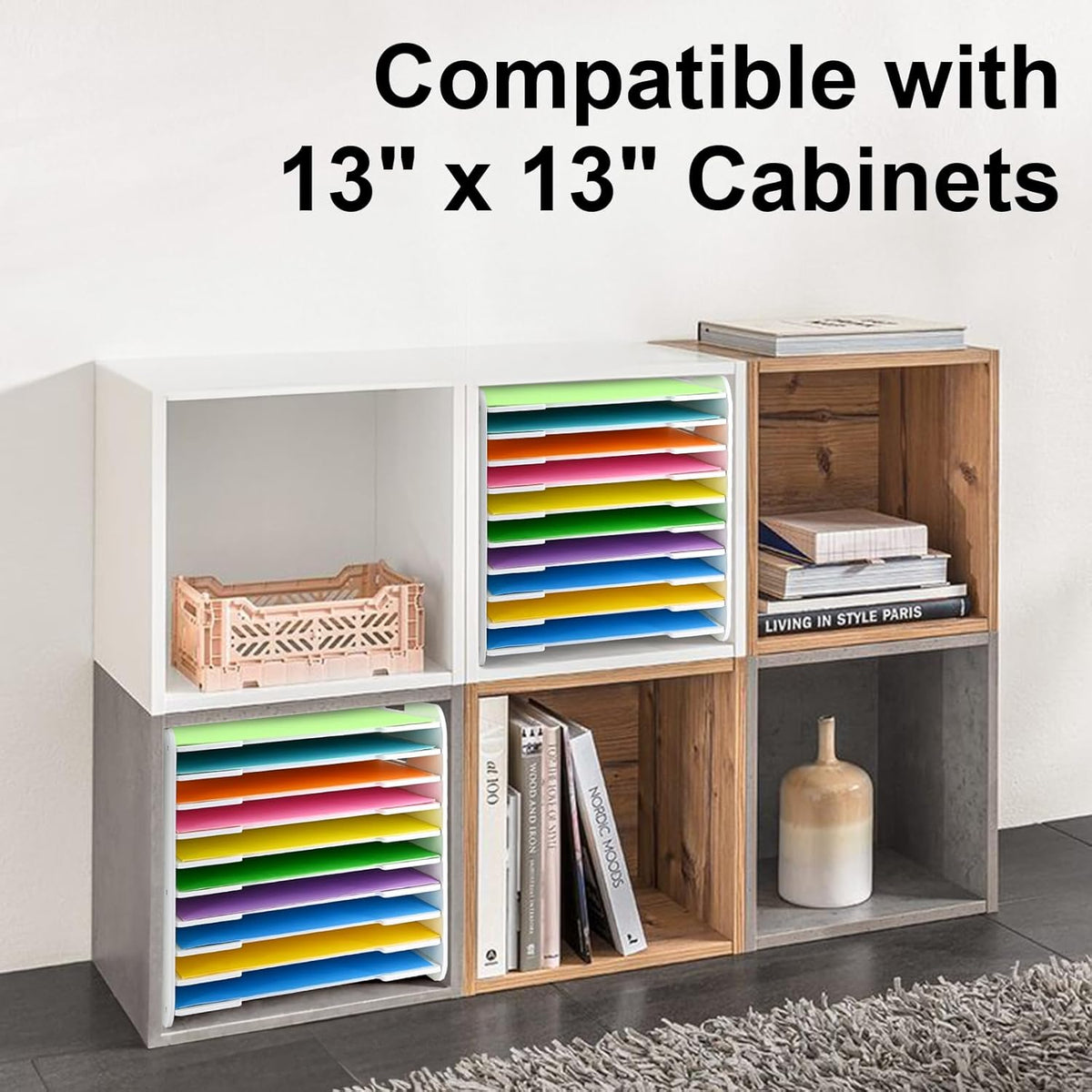 12x12 Paper Organizer, 10-Tier Scrapbook Paper Storage, Stackable Desktop File Holder for Home, Office, Classroom, and Craft Room