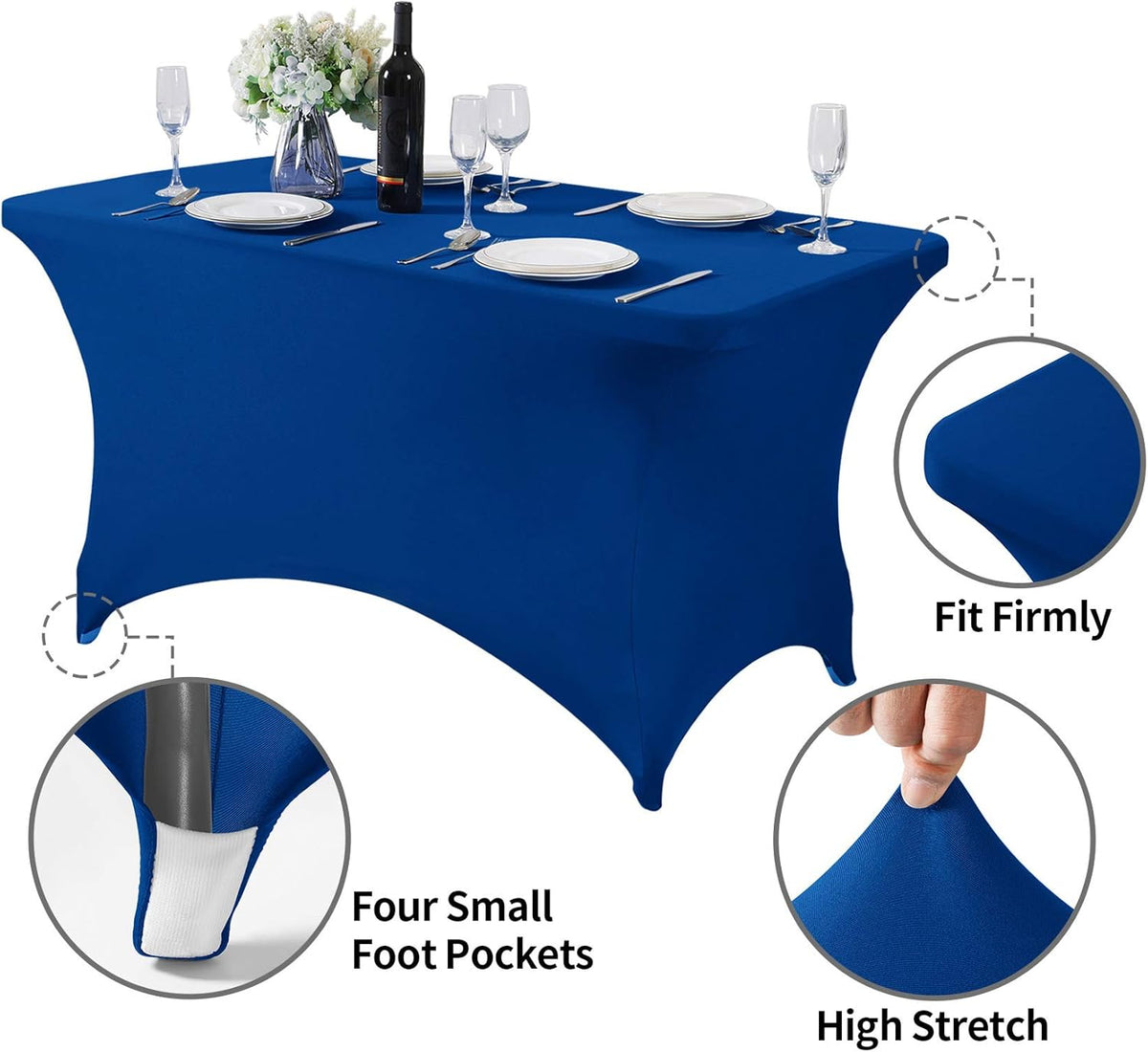 Spandex Table Cover for 4FT Table Universal Fitted Stretch Tablecloth for Party, Banquet, Wedding and Events-Classicblue