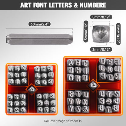 YKLP 37 Pcs Number and Letter Stamp Set,1/8” (3mm) (A-Z & 0-9 + Heart) Metal Letter Stamps DIY Arts & Crafts Leather Stamps, Leather, Wood for Jewelry Stamping kit