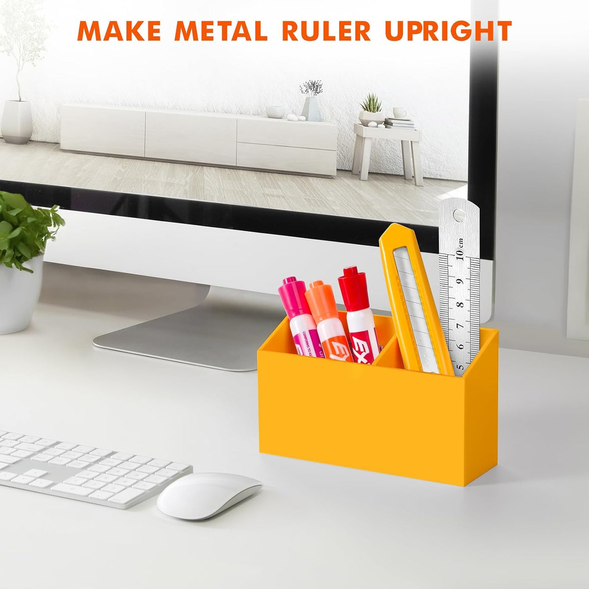 BEYGORM Magnetic Dry Erase Marker Holder for Whiteboard,Non-slip Acrylic Magnet Pen Holder for Fridge Refrigerator,Locker Organizer for Work,Locker Accessories,Pencil Cup for Desk(Orange)