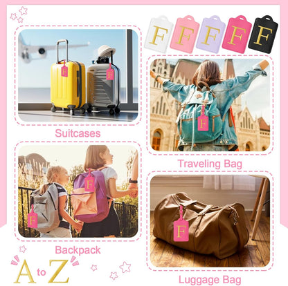 Initial Letter Luggage Tags for Suitcases, Embroidered Monogrammed Suitcase Luggage Identifier Name Tag, PU Leather TSA Approved Luggage Tags, Bag Tags for Men Women Kids Luggage Handbags(Rosered F)