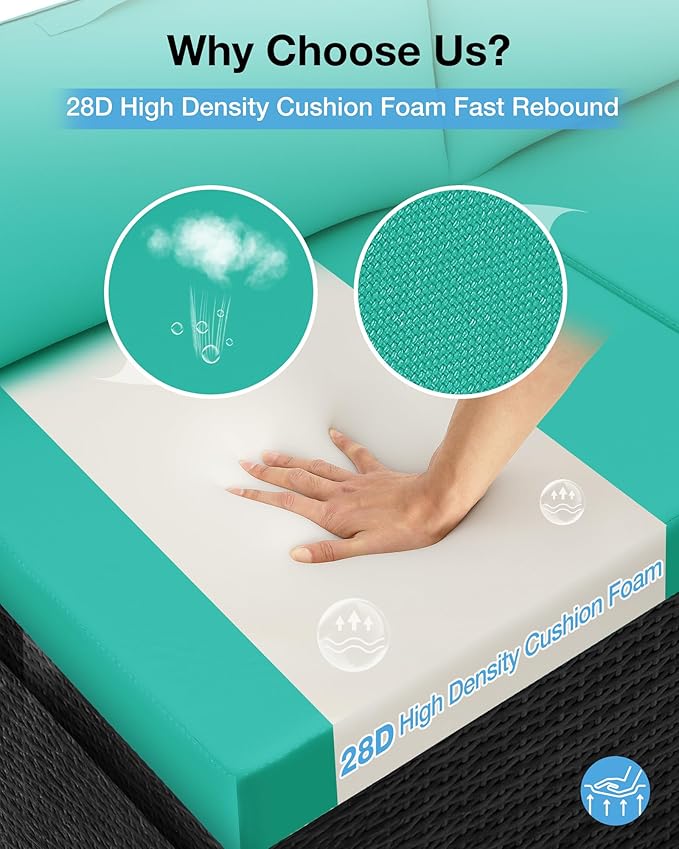 YEFU Olefin Outdoor Chair Cushions: Fade Resistant Outdoor Seat Cushion 24 x 24 - All Weather Patio Furniture Cushion with Ties - Deep Seat Patio Cushions for Chair Sofa Couch(Teal)