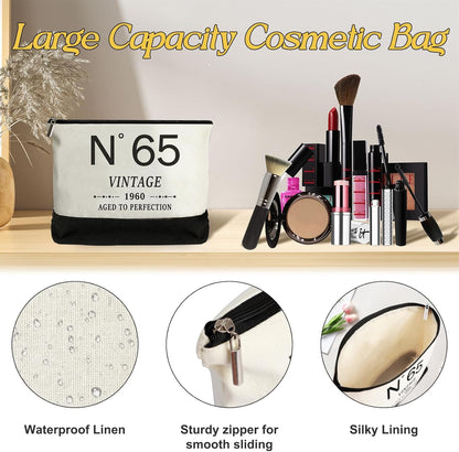 65th Birthday Gifts for Women Canvas Tote Bag Travel Gear, Unique 65 Years Old Gifts for Wife Sister Mom Aunt Friends Her, Vintage N°65 Handbag & Cosmetic Bag & Back in 1960 Poster